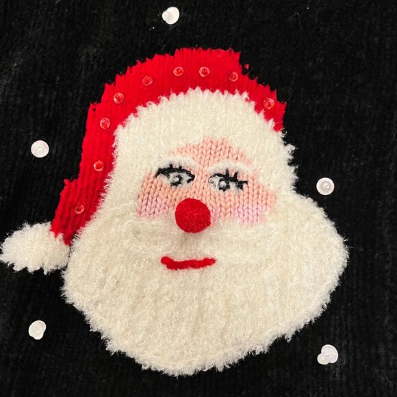 Christopher Radko Vtg Santa Chenille Cardigan, Black, S - Picture 6 of 7